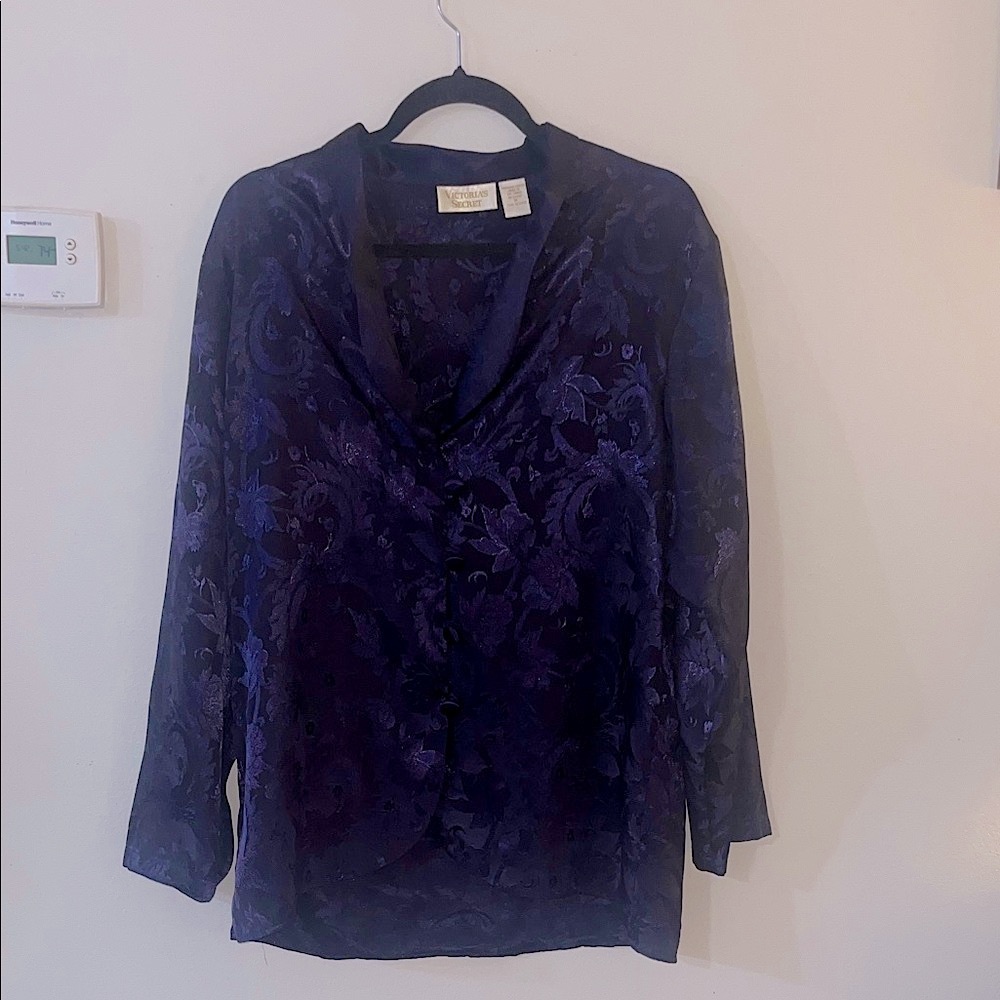 Vintage Victoria’s Secret Gold Tag Navy Silky Pajama Top Medium